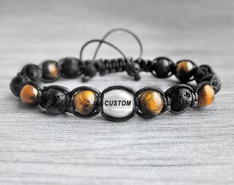 Mens Personalized Bracelet men's bracelet Initial bracelet Tiger eye bracelet Custom Bracelet Mens gift for him Boyfriend Gift for men gifts