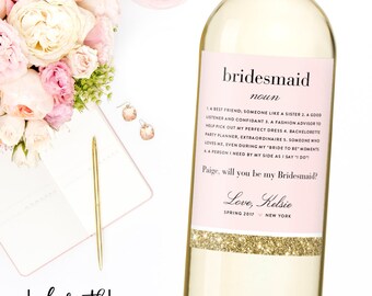 Will You Be My Bridesmaid wine labels, bridesmaid Definition Champagne Labels - Ask Bridesmaid Card - Bridesmaid Proposal Gift