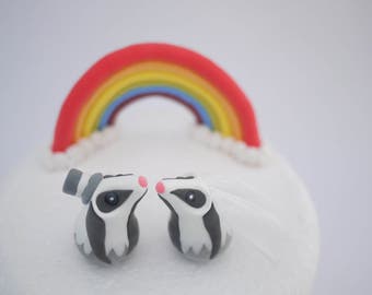Badger Bride and Groom Wedding Cake Topper (With or Without Rainbow)