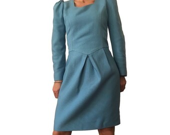 1980s puff sleeves structural textured DRESS // size eu 3 6 - - uk 8 - us 6