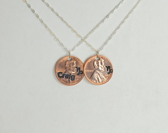 Capricorn Necklace, Capricorn Pendant, Birthday Necklace, Birthday Necklace, Capricorn Birthday, Lucky Penny, Penny Necklace, Birthday Gift