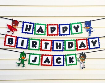 PJ Masks Banner - PJ Masks Birthday Party Decorations - PJ Masks Birthday Banner - Personalized P J Mask Banner