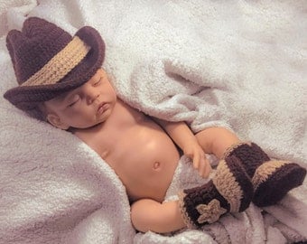 Cowboy hat newborn photo prop cowboy baby photo outfit baby cowboy boots newborn photo outfit cowboy photo prop baby cowboy hat crochet