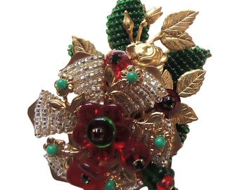 Stanley Hagler - Ian St. Gielar Large Red Floral Vintage Brooch/ Pin - Designer Signed Bridal Pin