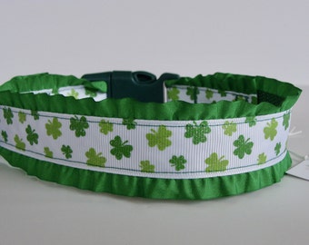 St. Patrick's Day Green Glitter Shamrock Ruffle Dog Collar or Leash