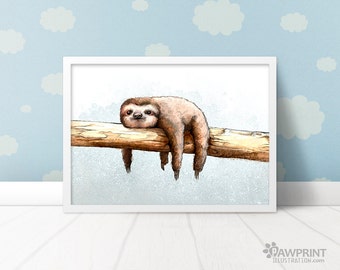 Cute Sloth Poster - Sloth Print - Sloth Gift - sloth painting - Sloth Art - Cute Animal Illustration best friend gift - sloth nursery print