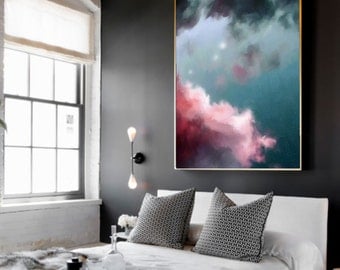 Cloud Painting, Abstract Art Print, Abstract Giclee, Green + Pink, Modern Art Abstract, Minimalist Painting, Abstract Expressionist Art