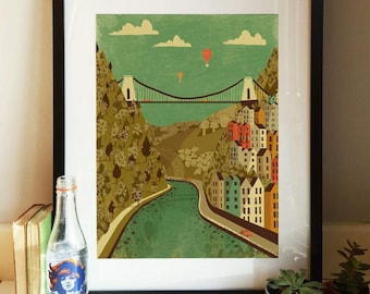 Bristol Clifton Suspension Bridge Illustration Poster A3