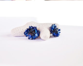 Plant ear studs eco friendly earring, Nature stud, Royal blue stud earrings, Cobalt blue stud earring for her, blue earrings studs Sterling