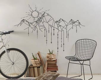 Geometric Mountains & Sun Wall Decal - Mountain Decal, Geometric Decal, Arrows Wall Decals, Sun Decal, Modern Wall Decal, Mountains Nursery