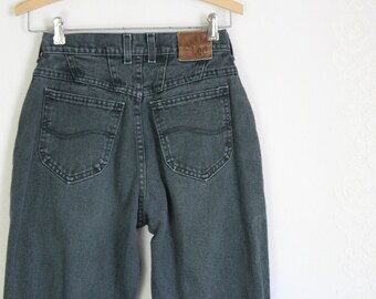 90s Black Faded Mom Jeans // Vintage Lee High Waist High Rise Denim Pants // Waist: 27
