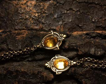 Aria - Antique Gold Citrine Necklace, Citrine Necklace, Citrine Choker, Vintage Citrine Necklace Citrine Pendant, Gothic pendant