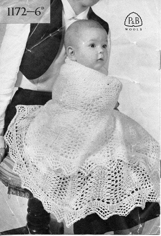 Vintage baby 2ply shawls knitting pattern PDF baby shawl