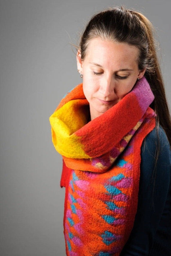 Colorful Women's Wool Scarf Stylish Wool and Silk Scarf