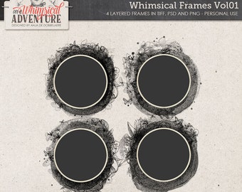 Layered Frame Templates, Round Digital Frames, Instant Download, Paint, Butterflies, Ornate Details and Stitches, Photo Book Clipping Masks