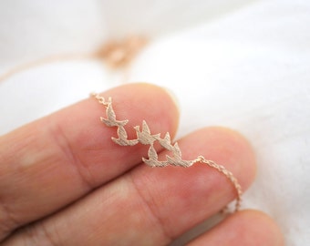 Dainty Necklace,Rose Gold Flock Of Birds Necklace,Bridesmaid Gift,Birthday Gift,Eagle Necklace, Birds Necklace -3053