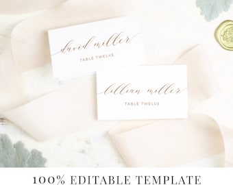 Wedding Place Card Template, Printable Escort Cards, Rustic Calligraphy, Word or Pages, Mac or PC, Instant DOWNLOAD