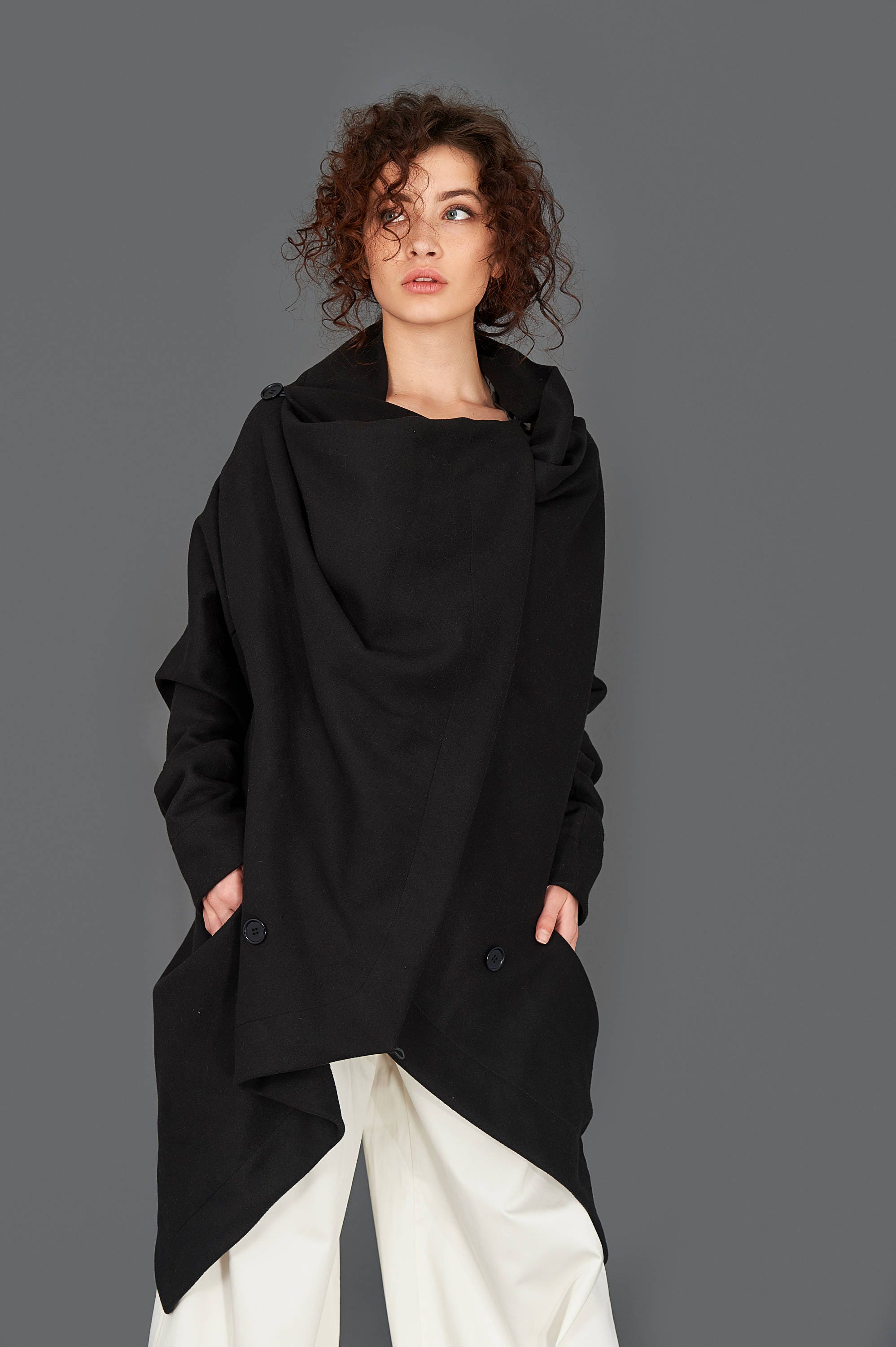 Gothic Clothing Cape Asymmetric Black Coat Plus Size Coats