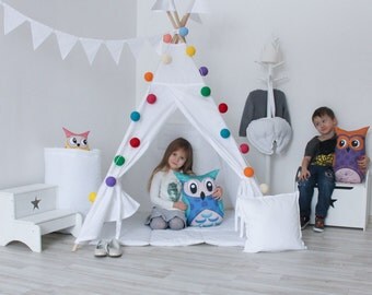 READY TO SHIP! White teepee with poles Entirely white tepee tent for kids Nursery Play tent Classical indoor wigwam Tipi playhouse