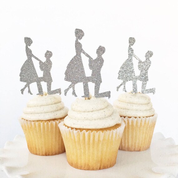 Engagement Cake Topper / Engaged Couple Cupcake Toppers