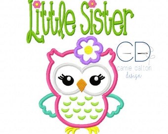 Owl Applique Design, Owl Embroidery Design, Little Sister Embroidery Design, Little Sister Applique Design, Little Sister Owl Applique