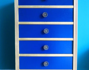 Solid Wood Blue and Gold Chest of Drawers