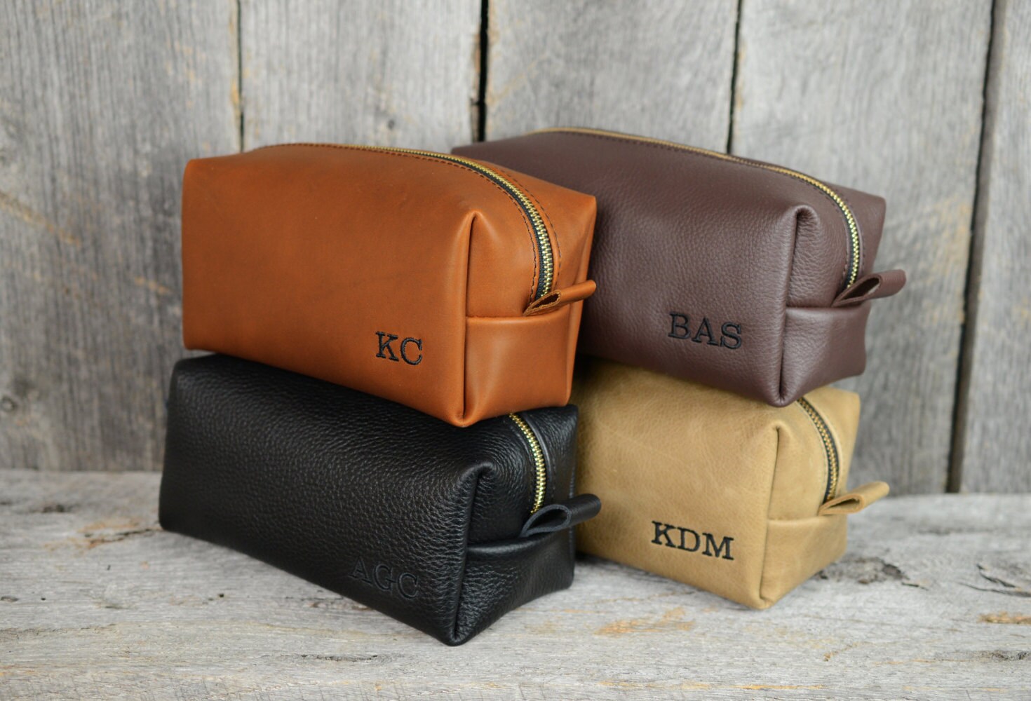 Handmade Monogrammed Leather Dopp Kit with Free Monogram and