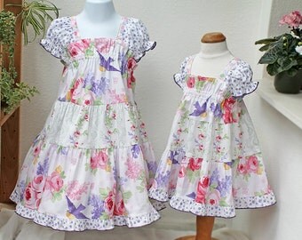Special Occasion Matching Sister Dress Matching Sibling Outfits Big Sister Little Sister Dress Cotton Purple Pink Floral Girl Dress to Match