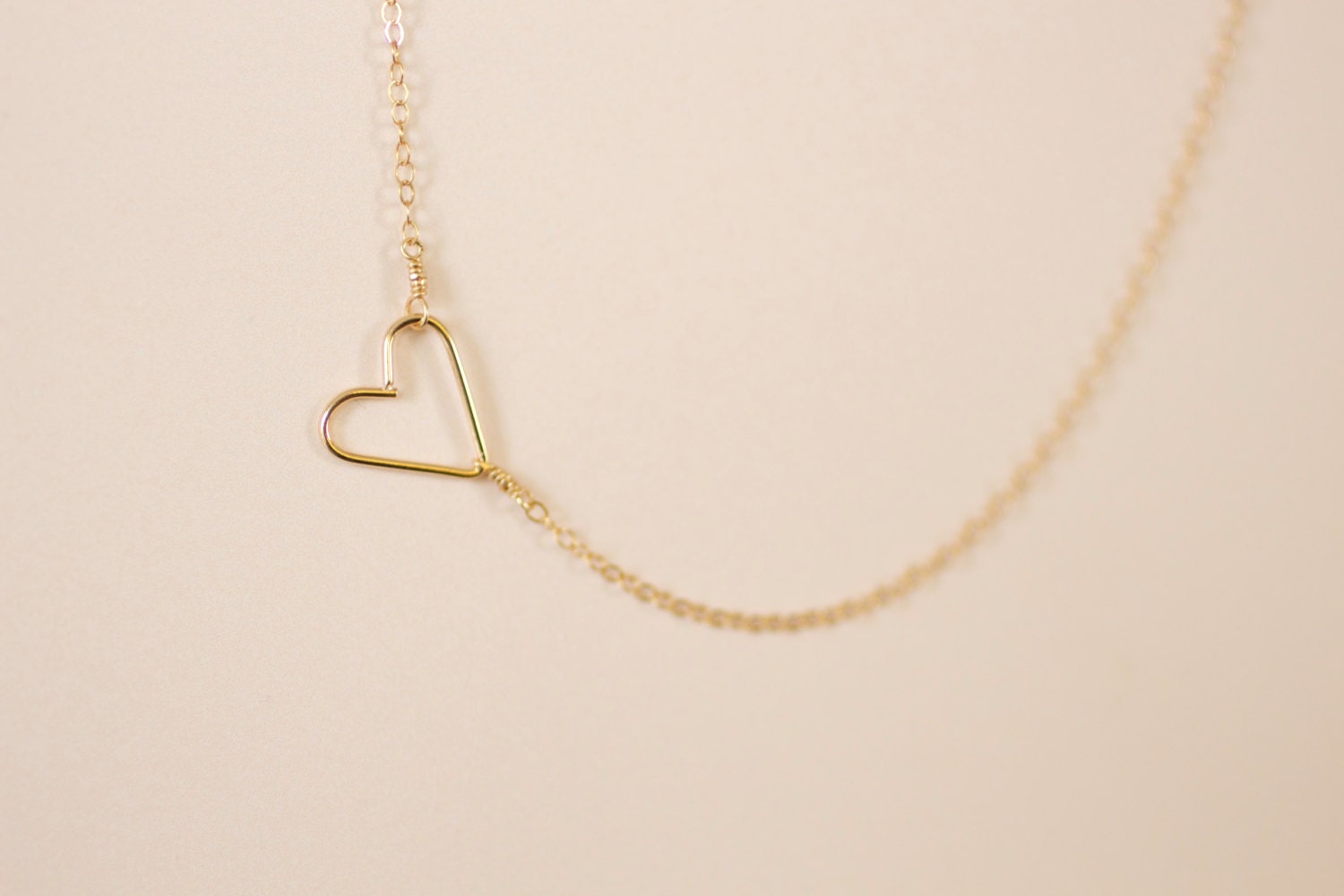 gold heart necklace delicate necklace off center heart