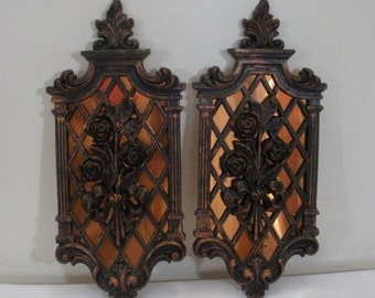 Vintage Copper Backed Rose Wall Plaques - Coppercraft Guild