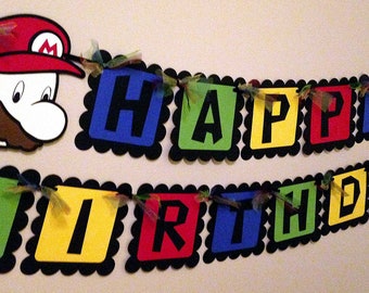 Mario Inspired Happy Birthday Banner