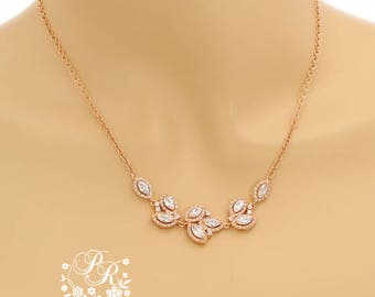 Wedding Necklace Rose gold Necklace Bridal Necklace CZ Necklace Wedding Jewelry Bridesmaid necklace Bride Bridal Jewelry Bridesmaid Gift Tri
