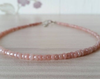 Pink Choker Necklace, Beaded Choker, Seed Bead Necklace, Ashes of Roses, Dainty Choker