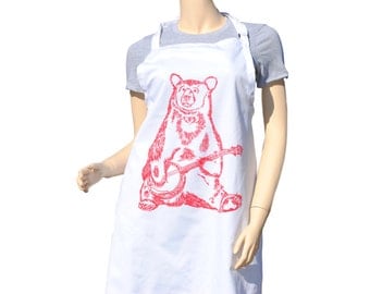 Kitchen Apron - BBQ Apron - Cooks Apron - Long Apron - Kitchen Gifts - Cooking Gift Ideas - Birthday Gift Ideas - Red Banjo Bear Apron