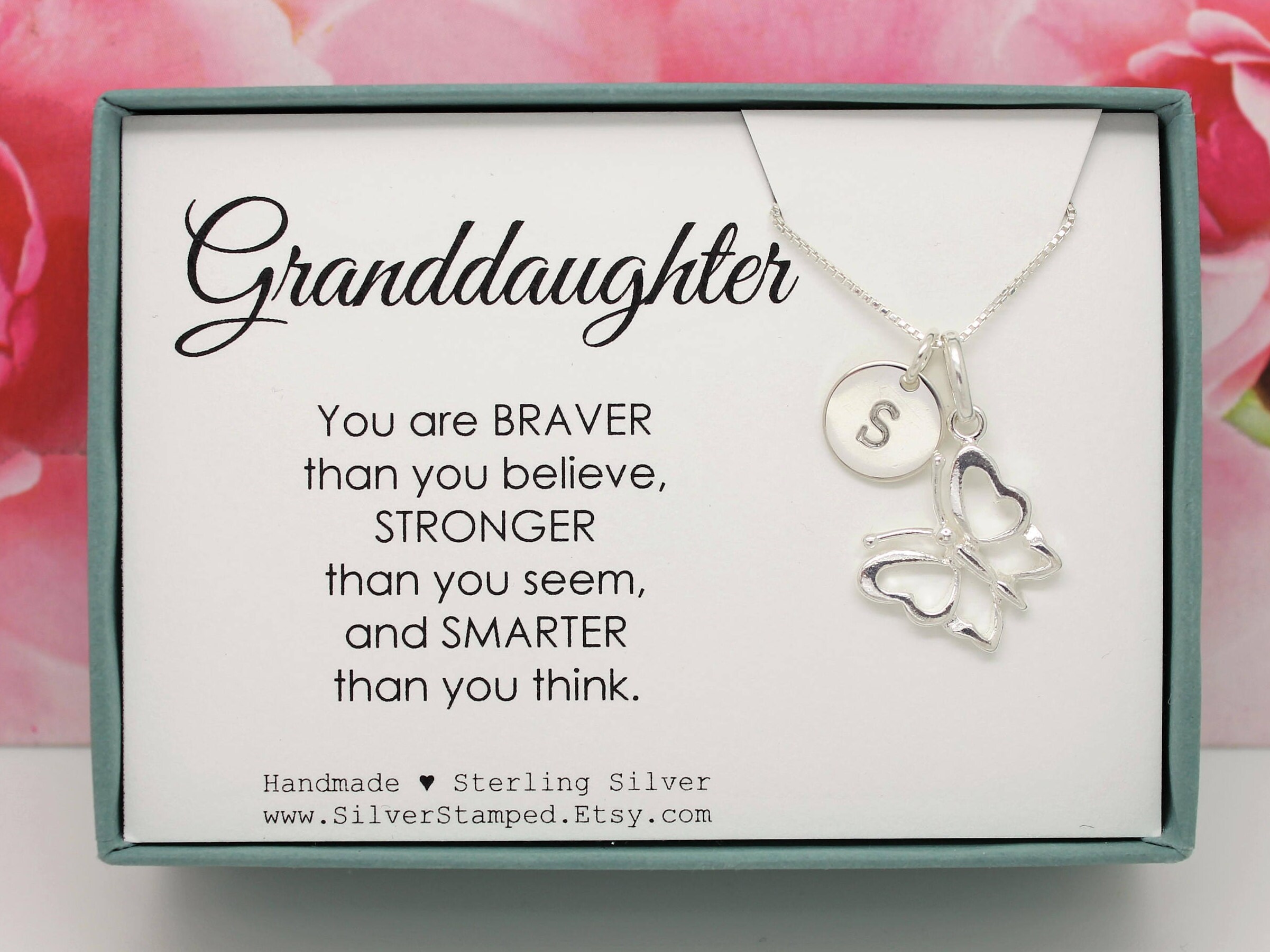 Gift for Granddaughter necklace sterling silver initial