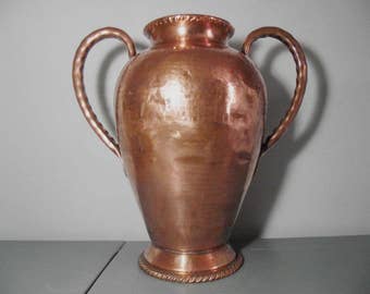16" Large Belgian Copper Vase/Hammered Copper Vase/Two Handled Copper Vase/Copper Vessel/Copper Decor/Copper Interiors/European Copper Gift