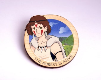 Princess Mononoke wooden brooch - Miyazaki, studio Ghibli, forest, wolf, San, Japan, japanese, geek, cute, kawaii, original, lasercut