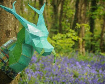 Chinese dragon Papercraft trophy template, Instant Digital Download
