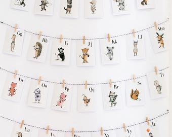 Animals Alphabet Wall Cards - Alphabet Nursery Art, ABC Flash Cards, Kids Wall Art, Alphabet Animal, Letter Wall Art,  SET 26 Prints