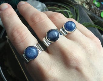 Kyanite Ring, adjustable large band ring, Blue Kyanite