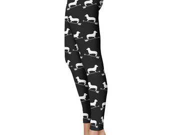 Dachshund & Arrow Leggings, Capris or Yoga Pants • White • You Can Request Custom Dog Breed/Color • Dox Doxie Weenie Dog Wiener Dog