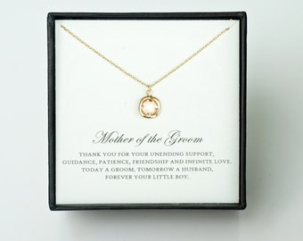 Mother of the Groom Gift from Son - Gold Glass Necklace & Thank You Card, Wedding Jewelry Gift/ Wedding Day Mom Gift/ Mother of Groom Gift