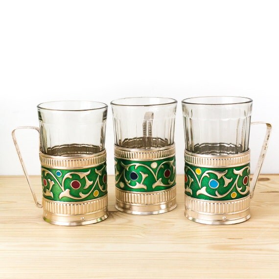 Tea glass holder Russian tea cups Russian mug Tea time Retro