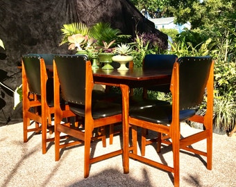 Danish Modern Dining Chairs, Mid Century Rosewood and Black Dining Room Chairs, Set of 6 MCM Armless Chairs