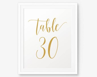Wedding Gold Table Numbers 1-30 printable, Wedding Table Numbers, Calligraphy Table Numbers. Printable Gold Table Numbers 5 x 7