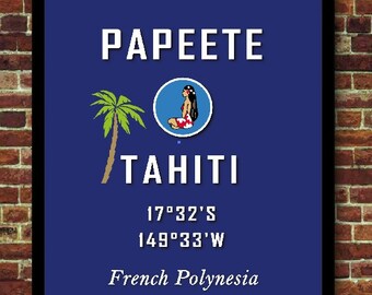 Tahiti Papeete Bora-Bora Polynésie poster affiche vintage décoration voyage