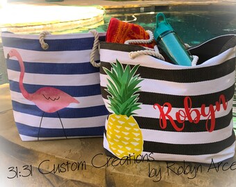 Personalized Beach Bag, Summer Outdoors, Pineapple Tote, Personalized Beach Tote, Flamingo Tote, Pool Tote, Personalized Pool Bag,Summer Bag