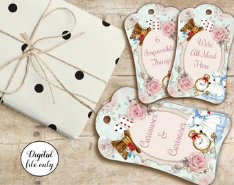 Digital Alice in Wonderland Quote Tags, Hang Tags, Printable, Craft, Collage Sheet,Hang Tags
