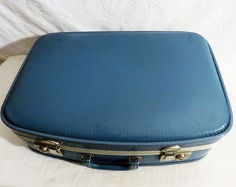 Blue Suitcase, Carry Case, 20th Century Suitcase, Travel Case, Blue Luggage, Medium Sized Overnight Case, Hardsided Luggage, Hobby Case