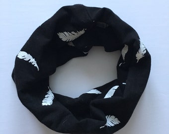 Baby / Toddler Infinity Scarf /Neck Warmer / Tube Scarf - Black with White Feather Design